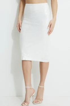 Dynamite Alana Sequin Lace Midi Skirt White Hot