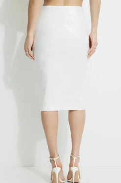 Dynamite Alana Sequin Lace Midi Skirt White Hot