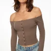 Dynamite Alice Off Shoulder Cardigan Brown New