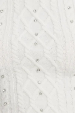 Dynamite Andi Cable Knit Rhinestone Sweater White Cheap