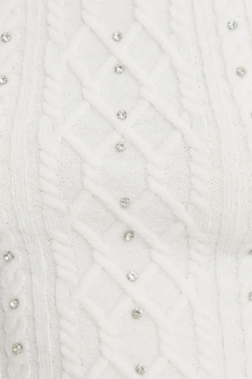 Dynamite Andi Cable Knit Rhinestone Sweater White Cheap
