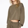 Dynamite Anywear Scuba Boxy Crewneck Sweatshirt Brown New