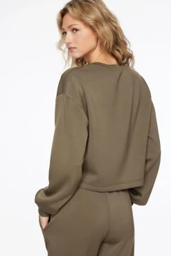 Dynamite Anywear Scuba Boxy Crewneck Sweatshirt Brown New