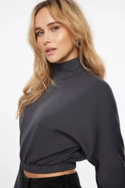 Dynamite Anywear Scuba Funnel Neck Sweatshirt Gray Cheap