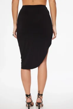 Dynamite Asymmetric Knit Midi Skirt Black Flash Sale