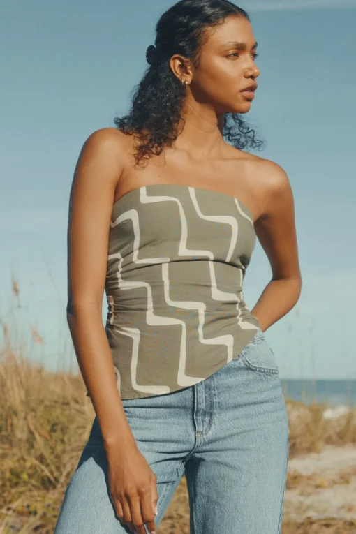 Dynamite Asymmetric Linen Tube Top Green Flash Sale