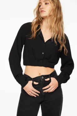 Dynamite Bailey Cropped Button Up Shirt Black Online