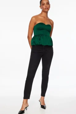 Dynamite Bare Peplum Satin Top Green Cheap