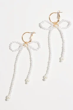 Dynamite Beaded Pearl Bow Earrings White Outlet