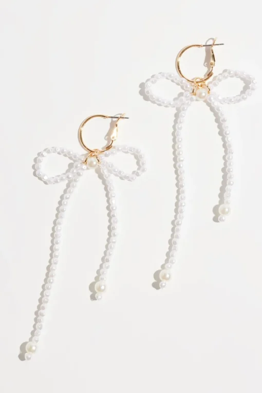 Dynamite Beaded Pearl Bow Earrings White Outlet