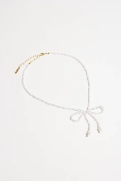 Dynamite Beaded Pearl Bow Necklace White Shop