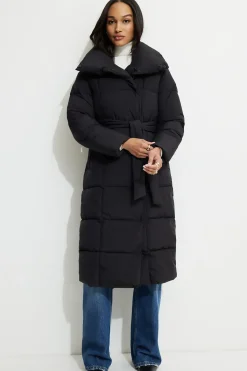 Dynamite Belted Maxi Puffer Coat Black Sale