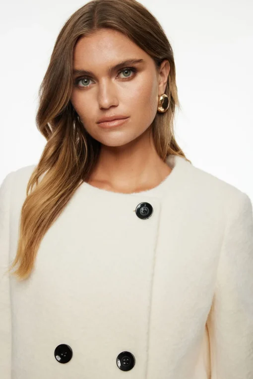 Dynamite Bouclé Double Breasted Coat White Sale
