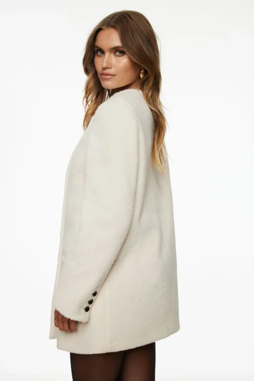 Dynamite Bouclé Double Breasted Coat White Sale