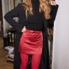 Dynamite Bow Satin Mini Skirt Red Cheap