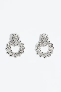 Dynamite Braided Door Knocker Earrings Grey New