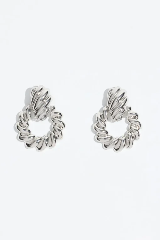 Dynamite Braided Door Knocker Earrings Grey New