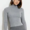 Dynamite Button Cuff Turtleneck Sweater Grey Flash Sale