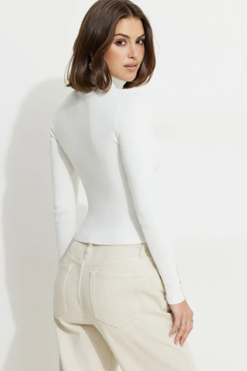 Dynamite Button Cuff Turtleneck Sweater White Cheap