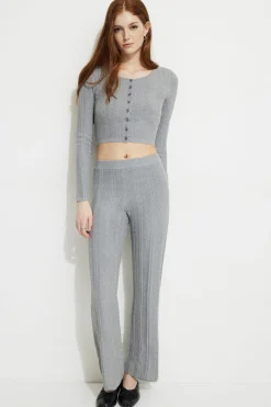 Dynamite Cable Knit Flared Pants Gray Store
