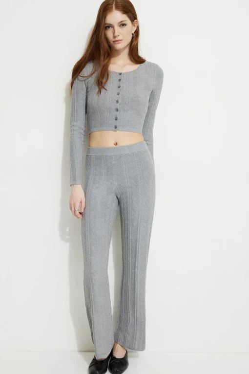 Dynamite Cable Knit Flared Pants Gray Store