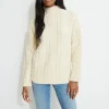Dynamite Cable Knit Mock Neck Sweater White Best