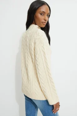 Dynamite Cable Knit Mock Neck Sweater White Best