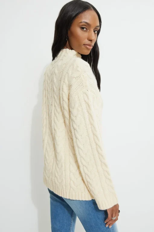 Dynamite Cable Knit Mock Neck Sweater White Best