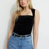Dynamite Cherry Velvet Sleeveless Bolero Top Black Hot