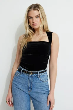 Dynamite Cherry Velvet Sleeveless Bolero Top Black Hot