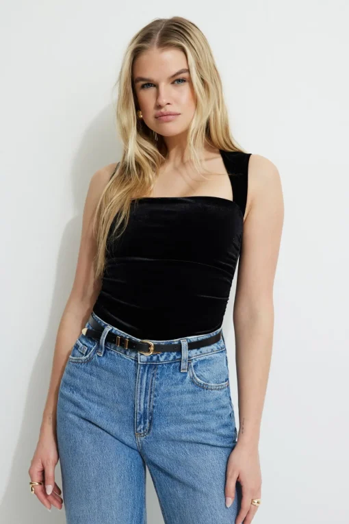 Dynamite Cherry Velvet Sleeveless Bolero Top Black Hot