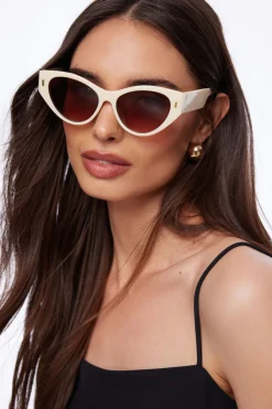 Dynamite Classic Wide Arm Cat-Eye Sunglasses White New