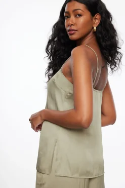 Dynamite Crinkled Satin Cami Green Sale