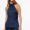 Dynamite Crinkled Satin Halter Top Blue Store