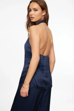 Dynamite Crinkled Satin Halter Top Blue Store