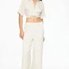 Dynamite Crinkled Wide Leg Pants Beige Hot