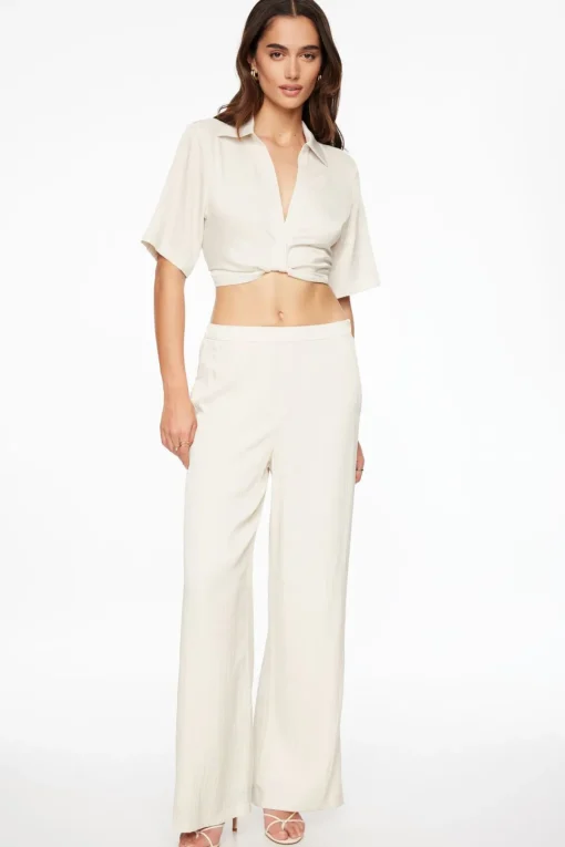 Dynamite Crinkled Wide Leg Pants Beige Hot
