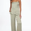 Dynamite Crinkled Wide Leg Satin Pants Green Hot