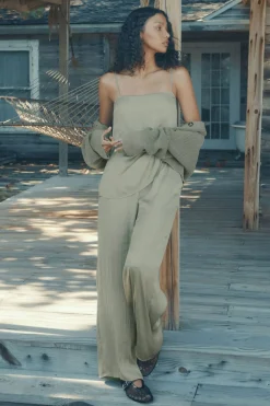Dynamite Crinkled Wide Leg Satin Pants Green Hot