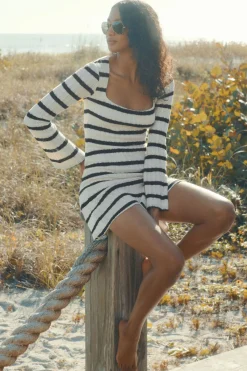 Dynamite Crochet Stripe Mini Dress Brown Best Sale