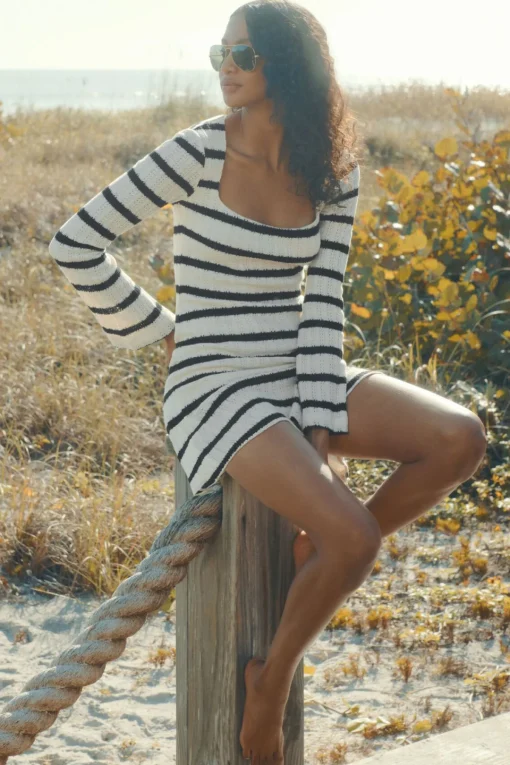 Dynamite Crochet Stripe Mini Dress Brown Best Sale