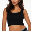 Dynamite Cropped Square Neck Tank Top Black Sale