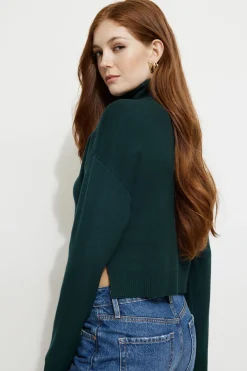Dynamite Cropped Turtleneck Sweater Green Best
