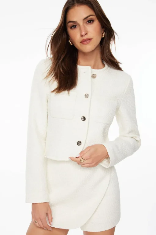 Dynamite Cropped Tweed Blazer White Discount