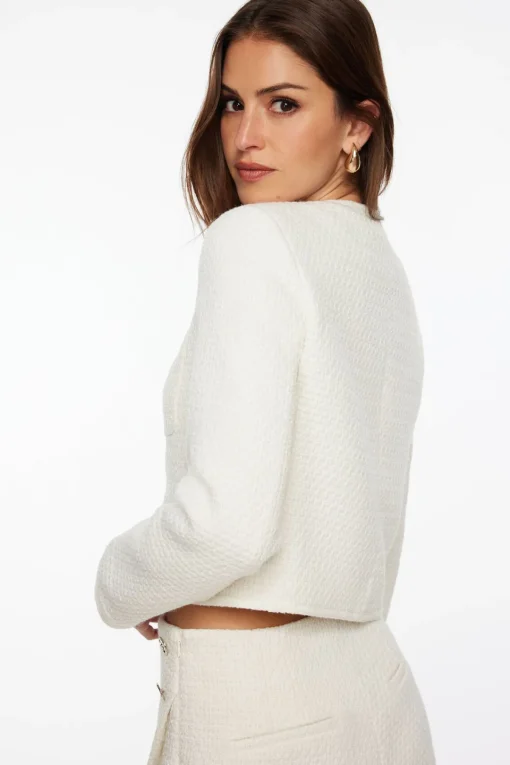Dynamite Cropped Tweed Blazer White Discount