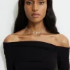 Dynamite Delicate Gem Bow Choker Necklace Gray New