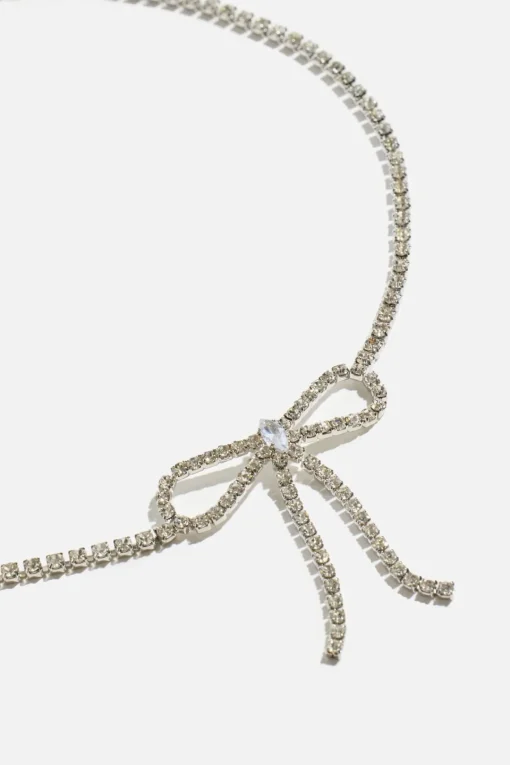 Dynamite Delicate Gem Bow Choker Necklace Gray New