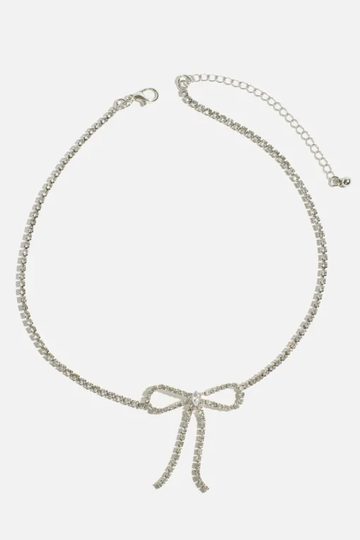Dynamite Delicate Gem Bow Choker Necklace Gray New