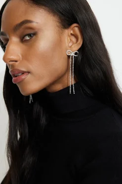 Dynamite Delicate Hanging Bow Earrings Grey Clearance
