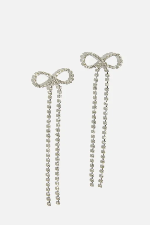 Dynamite Delicate Hanging Bow Earrings Grey Clearance